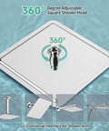 Luxury 12 Inch Square Stainless Steel Shower Head With High Pressure Rainfall Ultra Thin Design Water Saving Polished Chrome Finish