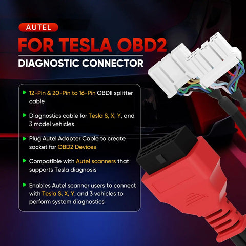 Tesla Diagnostic Cable TCAN003 Splitter For Model 3 Y S X With 20 Pin And 12 Pin To 16 Pin OBDII Adapter red cable