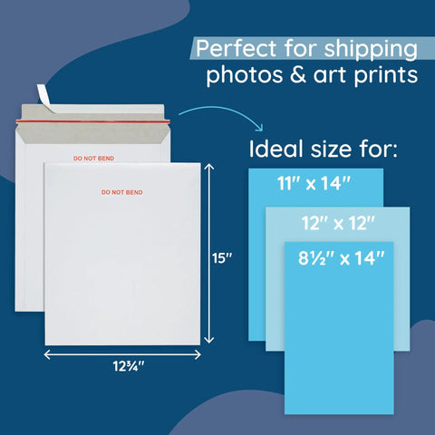 Do Not Bend 25 Pack Rigid Cardboard Mailers 12.75x15 Photo Mailers diagram with dimensions for safe shipping.