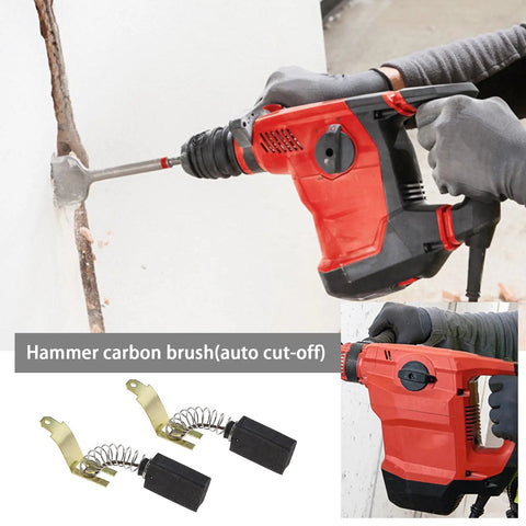Two Pairs Carbon Brushes For Hilti TE60 TE72 Rotary Hammer Motor in use, showing size 23x12.5x6.3mm, auto cut-off feature.