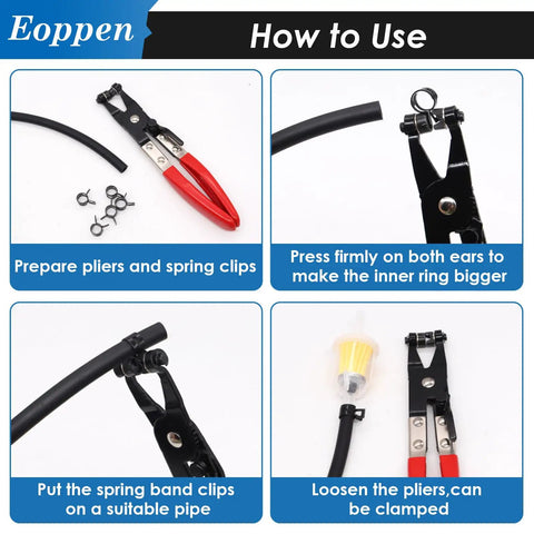 132 Piece Spring Hose Clamps Kit With Swivel Flat Band Pliers 6 To 25mm Assortment in use demonstration