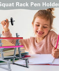 Girl smiling with Squat Rack Pen Holder For Desk With Barbell Rack Design Gym Themed Office Organizer Mini Weight Rack Pencil Holder