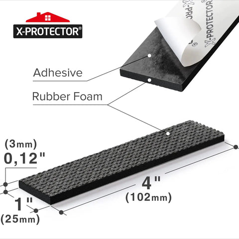 Non Slip Rubber Strips Eight Pack Self Adhesive Grip Pads dimensions and material details.