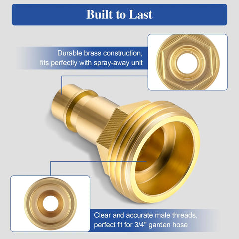1/2 Inch Quick Connector Hose Adapter For 3/4 Inch Garden Hose RV Spray Port Outlet Brass With PTFE Tape Compatible With PF247007