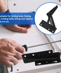 Black Steel Spring Loaded Cabinet Door Hinges With Lift Assistance For 85 Degree Vertical Folding being installed on furniture