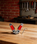 Dope Heavy Duty Welding Magnet With 77 Lbs Pull Power For Steel And Metal Works Adjustable Angle From 20 To 200 Degrees Red Size M on wooden table.