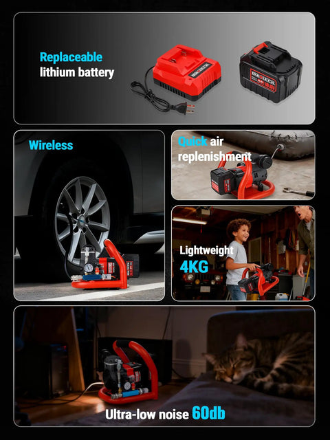 Ultra Quiet Cordless Air Compressor Compatible With Makita 18V 21V Battery, Lightweight 60dB Portable Oil-Free Pump For Nail Gun, Tire Inflator And Woodworking Tools