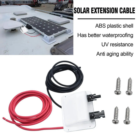 10Ft 10AWG Solar Cable Entry Gland Box With Dual Cable Entry, UV Resistant White ABS Housing, cables, connectors, screws