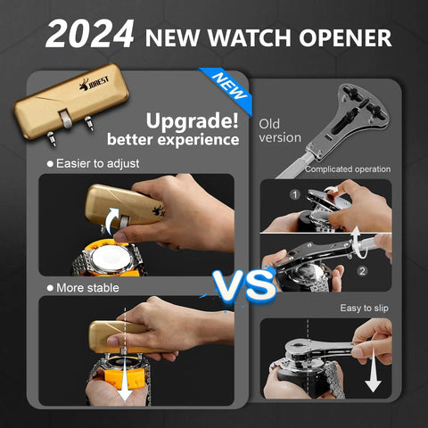 Pro Grade All In One Watch Repair Kit With Press Tool For Battery Swap And Strap Sizing, 2024 Upgraded Rotary Opener in use