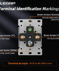 Detailed terminal identification on 30 Amp 125 And 250 Volt Dryer Outlet NEMA 14 30R Flush Mount Receptacle.
