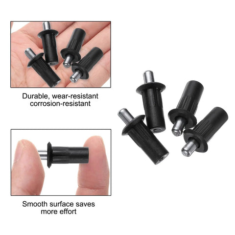 24 Pack Black Plastic Cabinet Door Repair Pins Heavy Duty Spring Loaded Damper Replacement Hardware For Kitchen Cabinets And Furniture Quick Snap No Fuss Axis Connector in hand showing size and design.