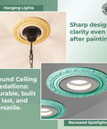 Pack Of 10 White Recessed Light Trim Medallions For Easy Install, 10 Inch Outer Diameter, 6 Inch Inner Diameter, Polyurethane Ceiling Rosettes