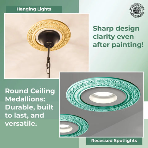 Pack Of 10 White Recessed Light Trim Medallions For Easy Install, 10 Inch Outer Diameter, 6 Inch Inner Diameter, Polyurethane Ceiling Rosettes