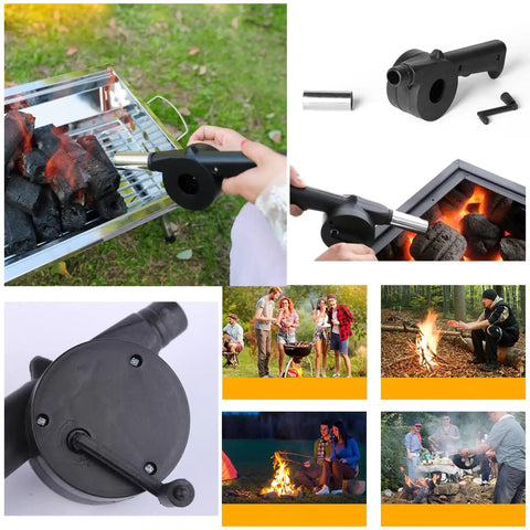 Prime Two Pack Fireplace Bellows Hand Crank Air Blower Portable Bbq Fan Stainless Steel Campfire Rocket Starter Flame Booster For Hiking And Tailgates To Blast Flames With Zero Sweat