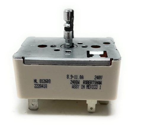 Back view of Range Burner On Off Switch For Oven Stove Replacement 3149400 And 812608 W10295573 metal and white assembly