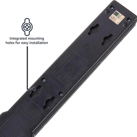 Surge Protector Power Strip With Six Outlets And 790 Joules Of Surge Protection, Built-In Circuit Breaker, LED Indicator Light, 6Ft Heavy Duty Extension Cord, Black, Pack Of 2 with mounting holes