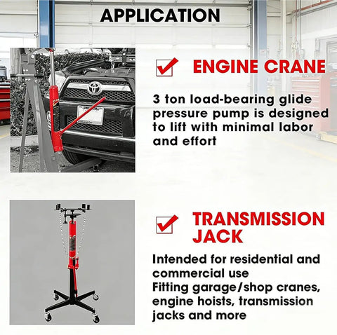 3 Ton Hydraulic Long Ram Jack With Clevis Base And Handle For Garage And Shop Lifts 6000 Pound Capacity Engine and Transmission Use