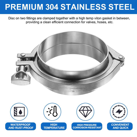 Beefy Four Inch Tri Clamp To 4 Inch Tube Od Weld Ferrule Kit With Durable Silicone Gasket And 304 Stainless Steel Heavy Duty Sanitary Pipe Fitting Gear For Flawless Flow with high temp viton gasket and clamp.