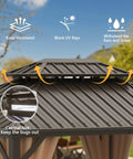 10x14 Ft Outdoor Gazebo With Hardtop And Curtains Netting Included, Galvanized Steel Frame, vented roof and net detail