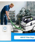 Man using vacuum in workshop with Five Pack Dust Filter Bags Compatible With CT26 CT26E CT36 CT36E Vacuum Cleaners shown