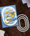 Three Piece Lace Oval Metal Die Cuts Set With Stitched Nesting Tag Frames for Scrapbooking card with flowers and gratitude tag