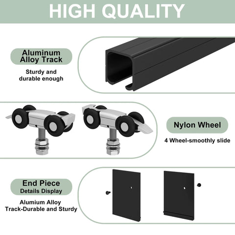 Components of Low Clearance 4 Ft Barn Door Hardware Kit With Aluminum Box Rail Track Heavy Duty Sliding Door System