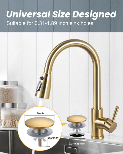 Slick Brushed Gold Sink Hole Cover And Faucet Base Cap 2 Pack For Kitchen Or Bath Heavy Duty Brass Drain Plug Tight Fit Anti Rust Build Keeps Your Sinks Looking Sharp And Totally Game Changing