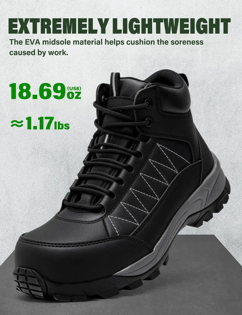 Steel Toe Work Boots For Men Waterproof Non Slip Industrial Construction Shoes Black Built For The Job Tough As Nails Outdoor Safety Footwear with lightweight design
