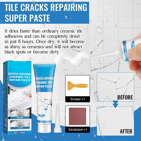 Fast Drying Ceramic Tile Repair Paste For Cracks And Chips, Easy Apply Crack Filler That Sticks Crazy Strong And Spreads Smooth, Perfect For Floor Tiles, Wall Tiles, Porcelain And Ceramic Surfaces