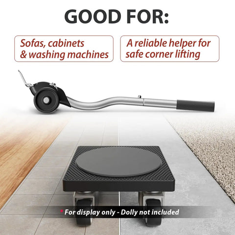 Lengthening Furniture Lifter Tool With Height Adjustable Base For Easy Moving Of Heavy Furniture Up To 660 Lbs Sliders And Wheels Lift Aid No Sweat No Back Strain displayed on tile and carpet surface