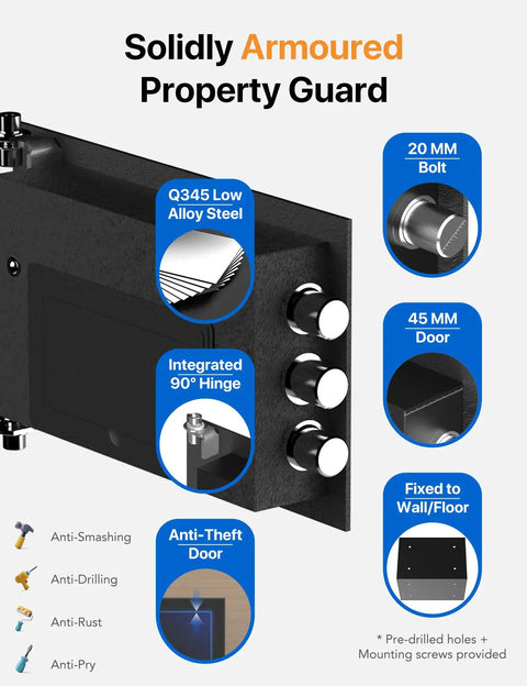 Smart Fingerprint Safe Box With WiFi App Unlock Real Time Alarm Voice Command Tamper Proof Alloy Steel Armored Design