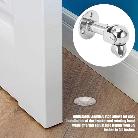 Premium Rotating Head Magnetic Door Stopper Made From 316 Marine Grade Stainless Steel With Self Aligning Adjustable Catch Holder, 3.5 to 4.5 inches.