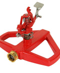 Platform Impact Sprinkler With Base 360 Degree Automatic Rotation Wide Coverage Up To 5650 Sq Ft For Gardens And Lawns with red base