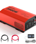 Badass 2000 Watt Pure Sine Wave Power Inverter Converts 12V DC To 110V AC For Rvs Trucks And Homes with cables and remote switch.