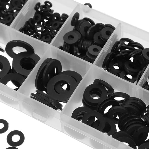 Heavy Duty Plastic Washer Assortment Kit For Bolts And Screws With Cushioning And Wear Resistance Black Flat Washers in tray