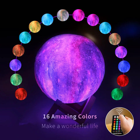 Moon Lamp Galaxy Night Light 3D Printed LED Moon Light With Stand 16 Color Options Remote And Touch Control USB Rechargeable Gift