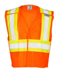 Men's High Vis Reflective Breakaway Safety Vest With Contrast Mesh And Quick Hook Closure Ansi Class Two Jobsite Ready Traffic Control Utility Gear Lime Orange Trim Real Big Size Built Tough front view with bright orange color and reflective stripes.