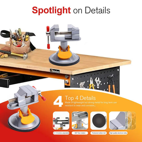Compact Tabletop Vise Clamp For Jewelry Making, Soldering, Watch Repair And Crafts With 360 Degree Swivel Base And Suction Mount