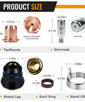24 Piece IPT40 plasma cutter torch consumable kit with electrodes, nozzle tips PD0102, shield cap, swirl ring, stand offs