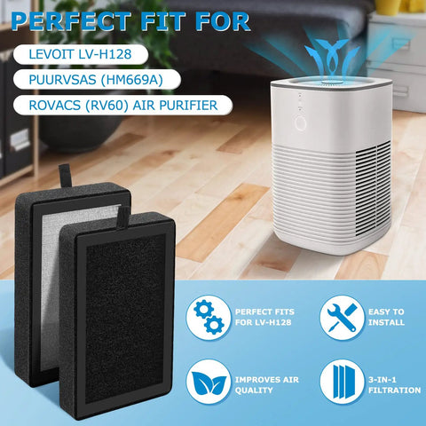 4 Pack LV H128 RF Replacement Filter Easy Swap For LV H128 Air Purifier 3 in 1 Filtration next to air purifier