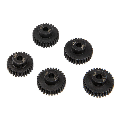 Five Pack Hardened Steel 48P Pinion Gear Sets 28T 29T 30T 31T 32T For 3.175mm Shafts Fits 1/8 Inch Compatible With Arrma HPI Kyosho Losi