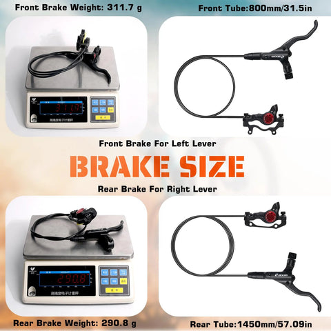 Bucklos MTB hydraulic disc brake set; front left & rear right, aluminum levers, 800mm front hose, 1450mm rear hose