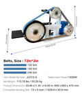 Beefy 2x72 Inch Belt Grinder Sander With Variable Speed Drive 1500W 2HP Motor, visible belt and grinding tools, for metalworking.
