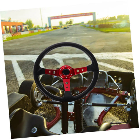 Dope 14 Inch PU Racing Steering Wheel For Cars Golf Carts And Trucks, Ergonomic Grip, Red Finish With Horn Button