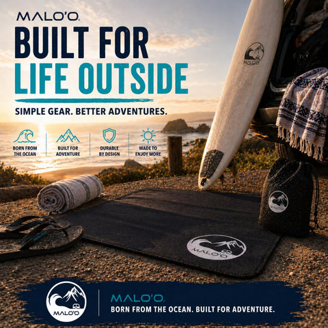 4mm Neoprene Waterproof Changing Mat 36x30 Inch Portable Wetsuit Changing Pad With Mesh Storage Bag displayed outdoors by ocean