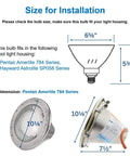 Diagram showing installation size of Color Changing LED Pool Light Bulb For Inground Pools 120V 40W PRO for housing compatibility.