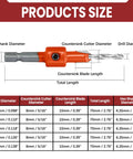 Must Have Pro Grade Countersink Drill Bit Set With Quarter Inch Hex Shank For Woodworking Includes 8mm Cutter Diameter Pilot Hole Chart