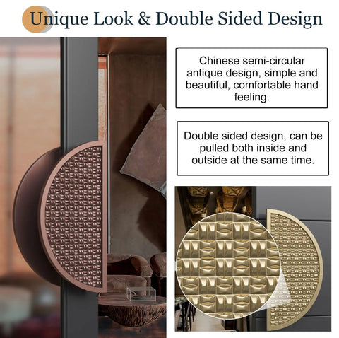 Gold Semi Circular Barn Door Handle Double Sided Push Pull Knob With Non Slip Bumps For Commercial And Home Use, installed on door