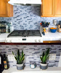 Kitchen with Ten Sheets Peel And Stick No Mess Install Backsplash Subway Tile For Kitchen Fireplace And Bathroom Stone Look Marble Gray Blue Real Textured Lightweight PVC And Aluminum With Easy To Cut And Easy To Clean Finish