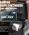 Badass Heavy Duty 18V Brushless Cordless Hydraulic Crimping Tool Kit With Swappable Dies For Fast Copper And Aluminum Cable Lug Terminal Crimping Projects display showing battery percentage and operation details.